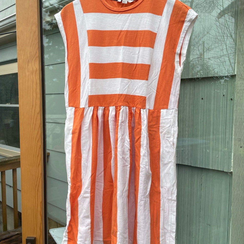 Boden Orange and White Striped Casual Dress